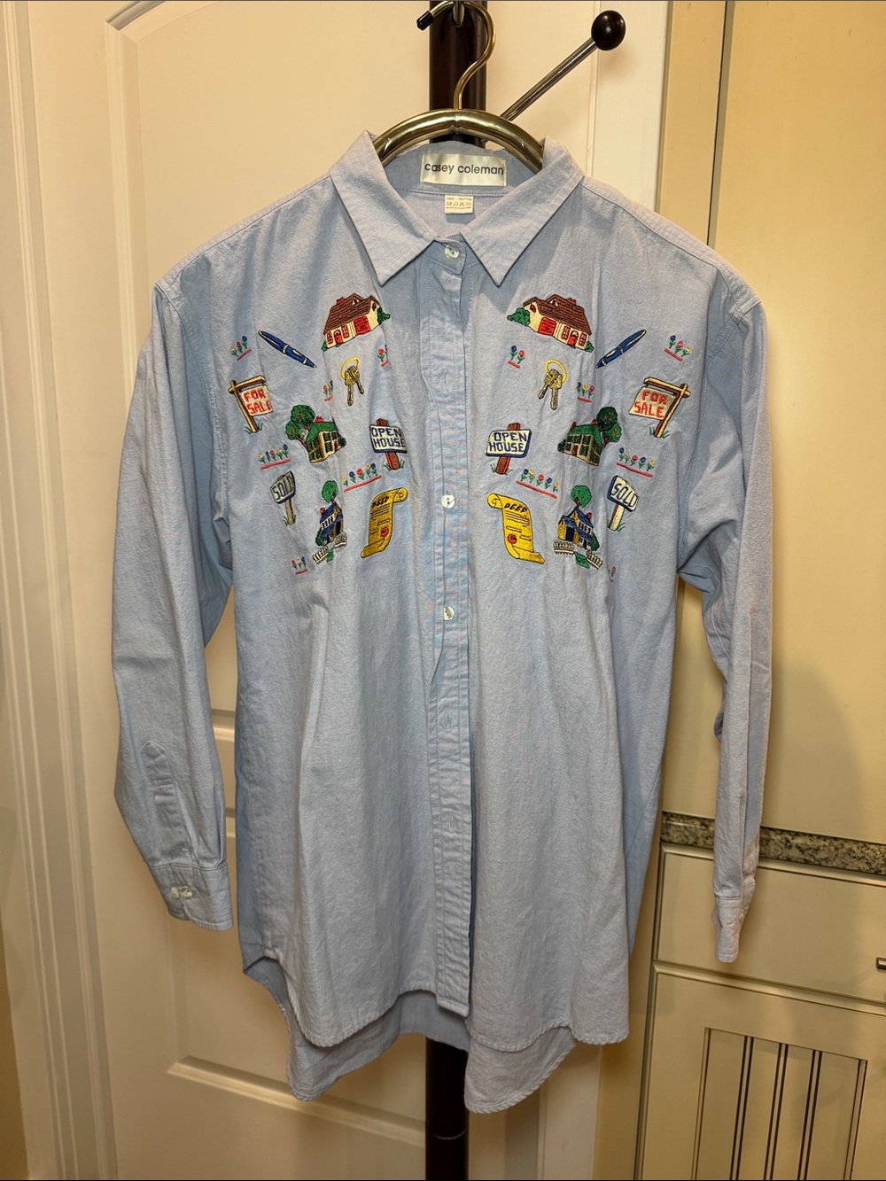 Casey Coleman Vintage Light Blue Embroidered Button-Up Shirt
